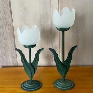 Frosted Glass Tulip Candle Holders